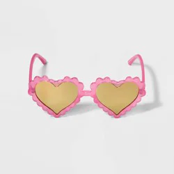 Girls&#x27; Scalloped Heart Sunglasses - Cat &amp; Jack™ Pink: UV Protection, Ages 3-10, Recycled Frame