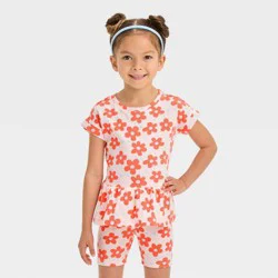 Toddler Girls' Floral Ribbed Top - Cat & Jack™ Pink 4T: Crewneck, Peplum Shirt, Cotton Blend, Stretch, Comfort Fit