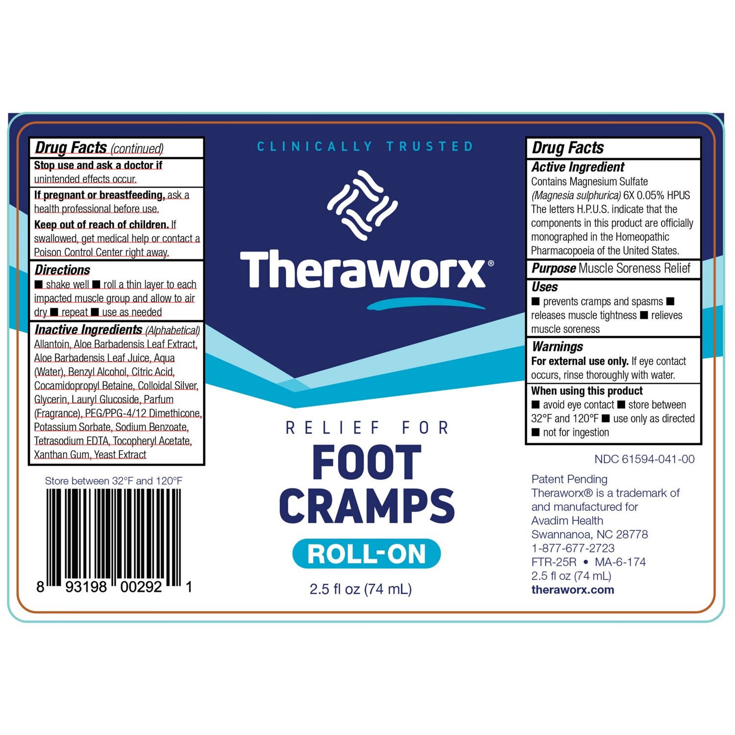slide 4 of 5, Theraworx Relief for Foot Cramps Roll-On 2.5 fl oz, 2.5 oz