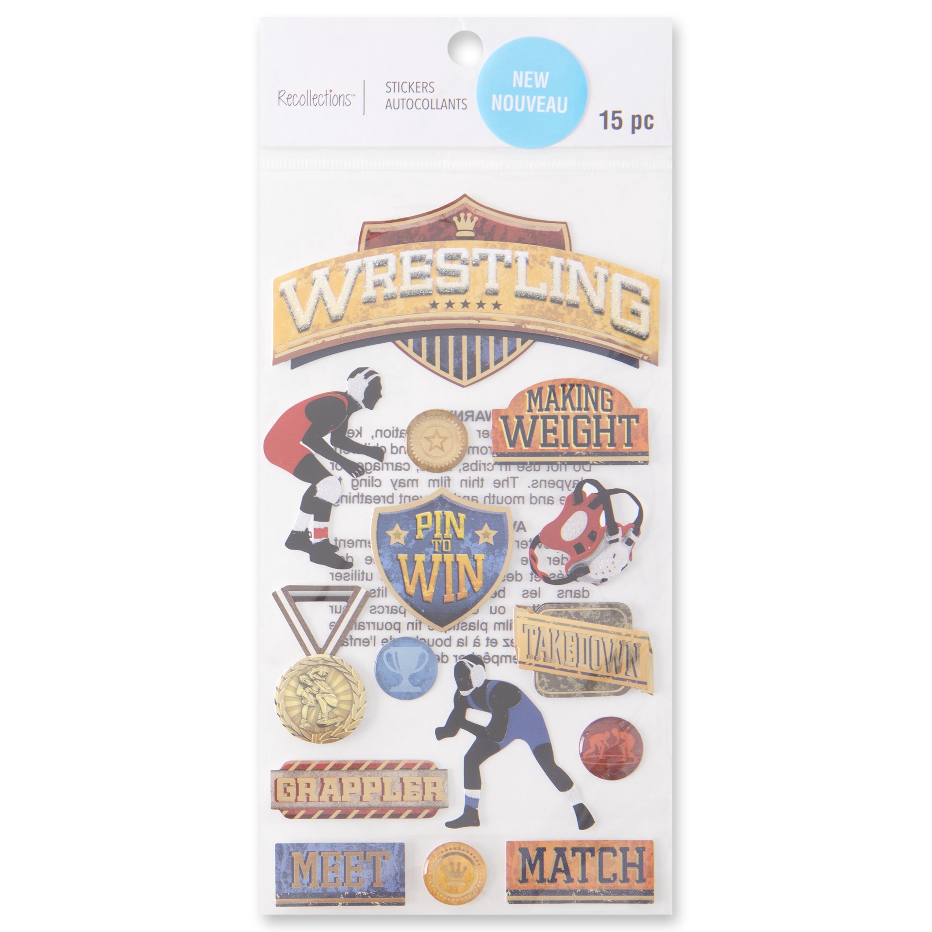 slide 5 of 6, Wrestling Stickers By Recollections, 3.875 in x 6.875 in