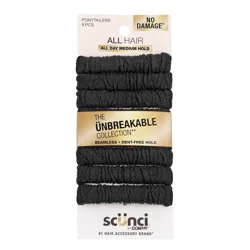 scunci scünci The Unbreakable Collection Ruched Comfy Elastic Hair Tie Ponytailers - Black - All Hair - 8pcs