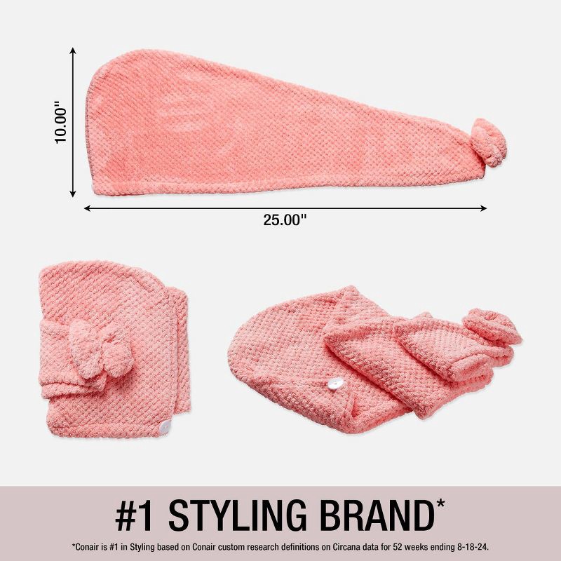 slide 3 of 4, Conair Ultra-Absorbent Microfiber Hair Towel with Bow and Button Closure - Pink, 1 ct