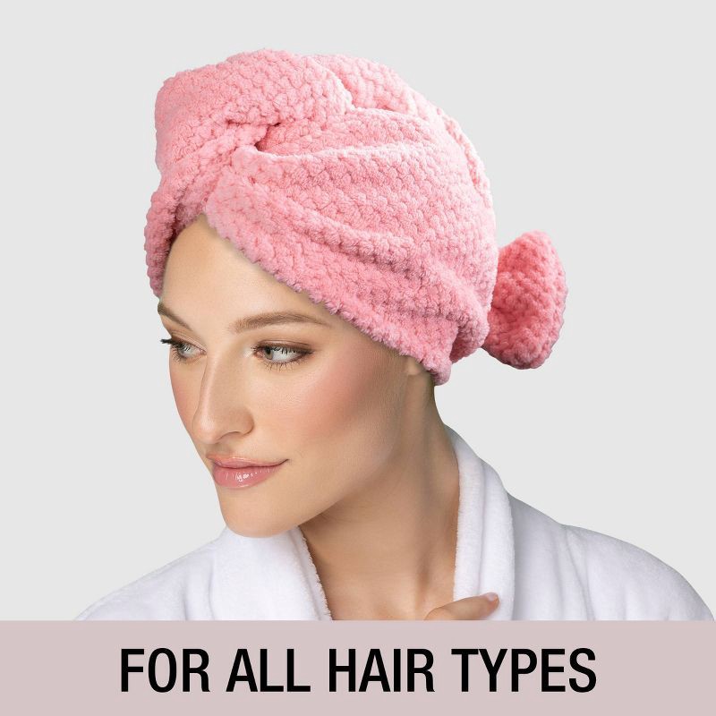 slide 4 of 4, Conair Ultra-Absorbent Microfiber Hair Towel with Bow and Button Closure - Pink, 1 ct