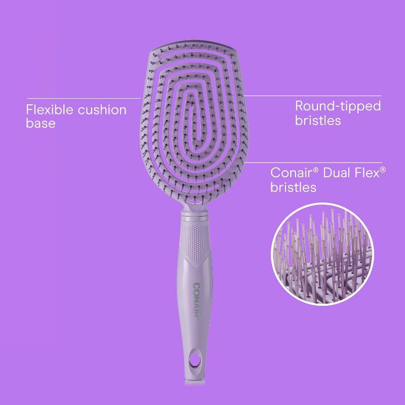 slide 2 of 9, Conair Scalp Care Flexi Head Paddle Detangling Hair Brush - Purple - All Hair, 1 ct