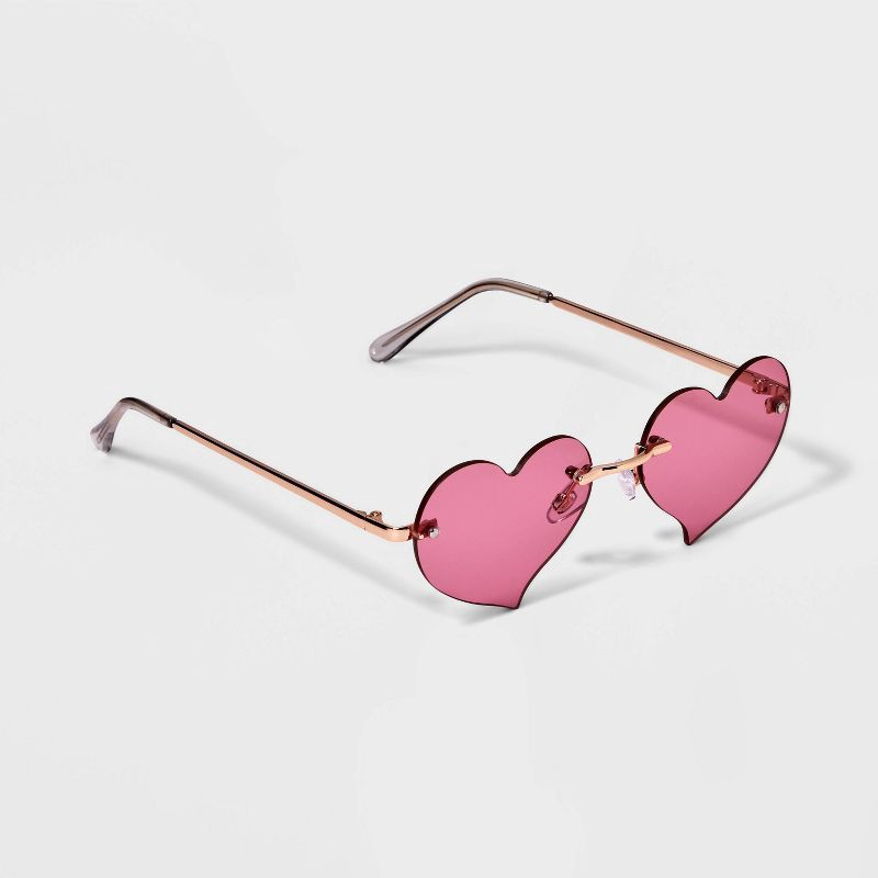 slide 2 of 2, Girls' Rimless Heart Sunglasses - art class™ Pink: Maximum UV Protection, Adjustable Nose Pads, Metal Frame, Ages 10-18, 1 ct