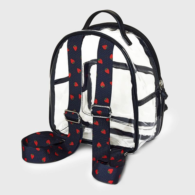 slide 2 of 4, Girls' 8.5' Mini Backpack with Strawberry Straps - art class™ Black/Clear, 1 ct