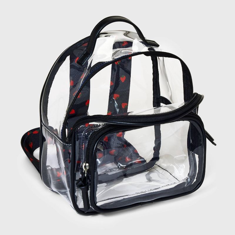 slide 3 of 4, Girls' 8.5' Mini Backpack with Strawberry Straps - art class™ Black/Clear, 1 ct