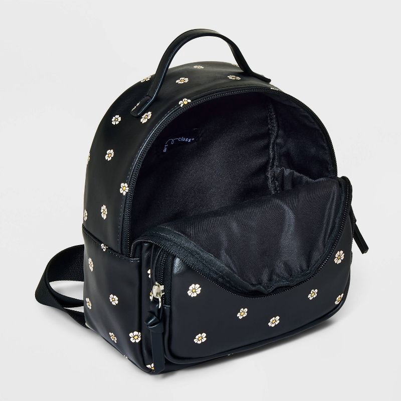 slide 3 of 4, Girls' 8.5" Mini Backpack with Flower Print - art class™ Black, 1 ct