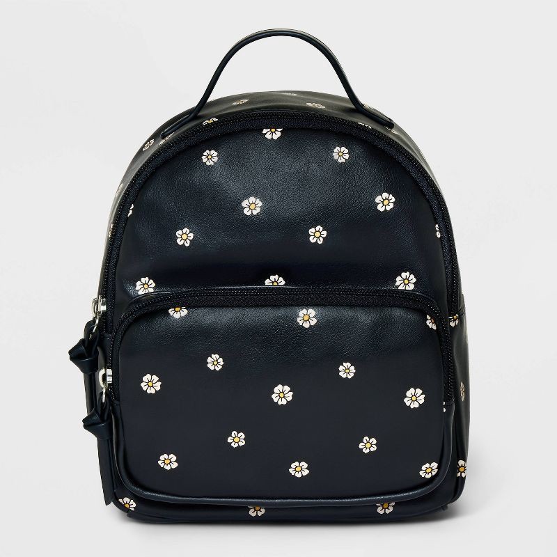 slide 1 of 4, Girls' 8.5" Mini Backpack with Flower Print - art class™ Black, 1 ct