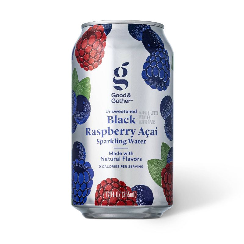 slide 2 of 5, Black Raspberry Acai Sparkling Water - 8pk/12 fl oz Cans - Good & Gather™, 8 ct; 12 fl oz