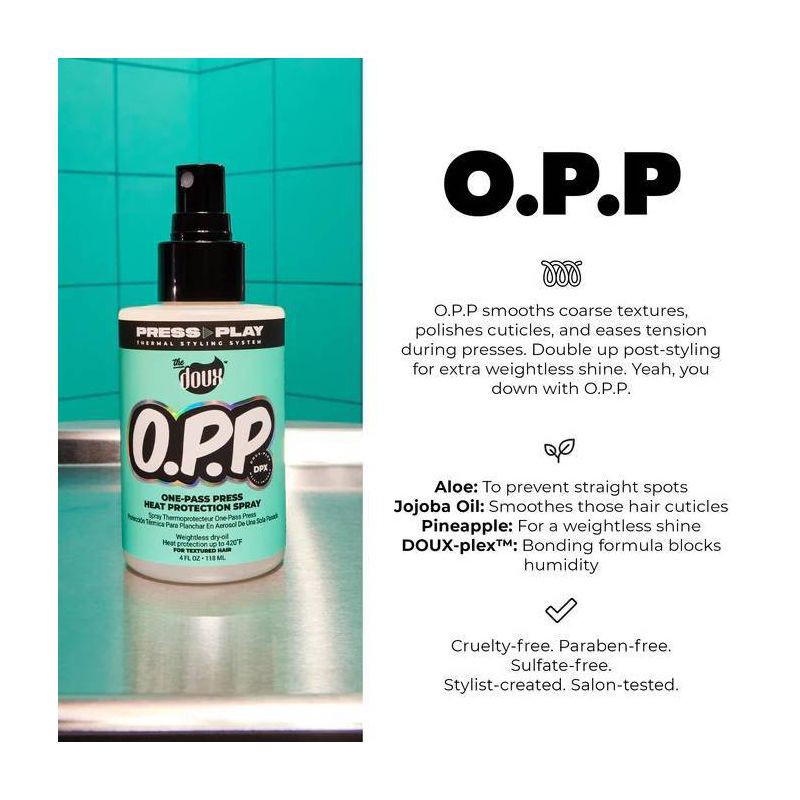 slide 3 of 9, The Doux O.P.P. One-Pass Press Heat Protectant Spray - 4 fl oz, 4 fl oz