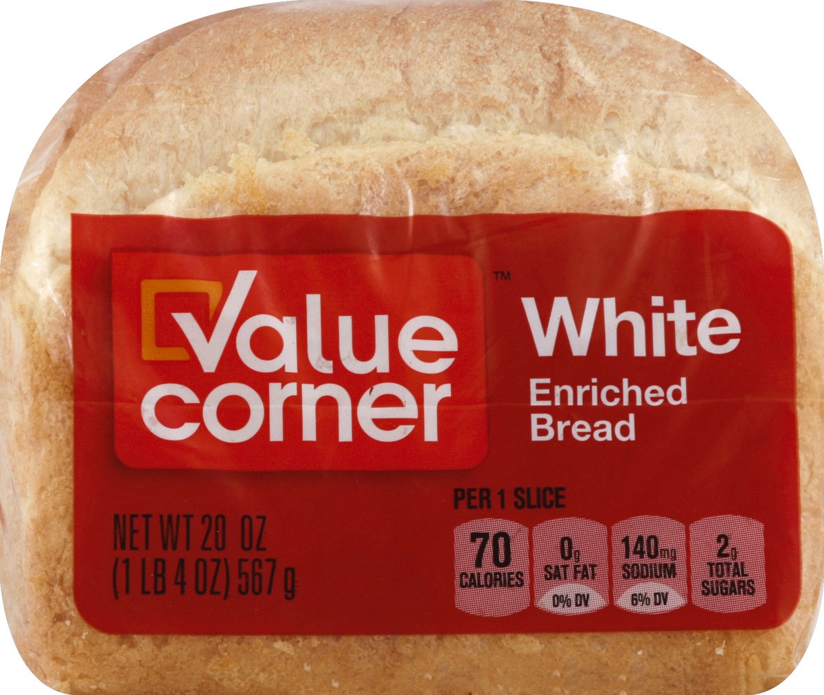 slide 2 of 7, Value Crnr Bread White, 20 oz