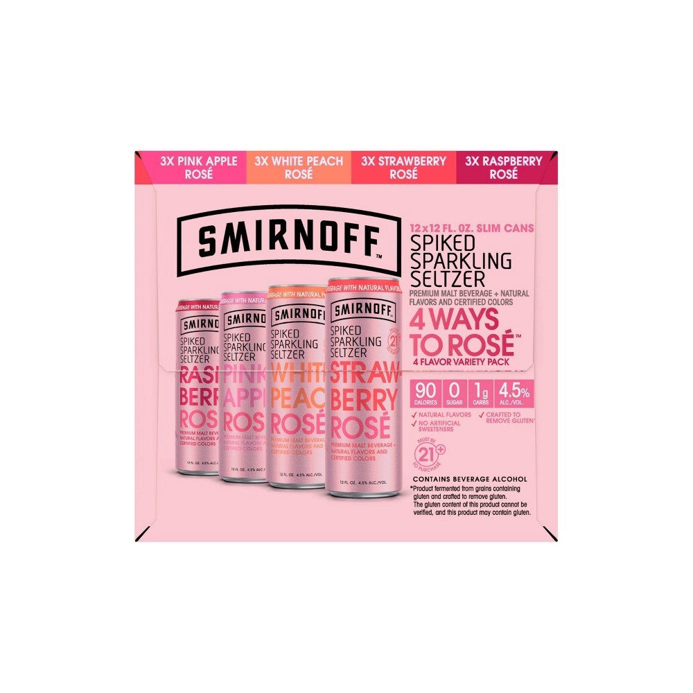 slide 2 of 3, Smirnoff Spiked Sparkling Seltzer 4 Ways to Rose Spiked Sparkling Seltzer, 12 ct; 12 fl oz