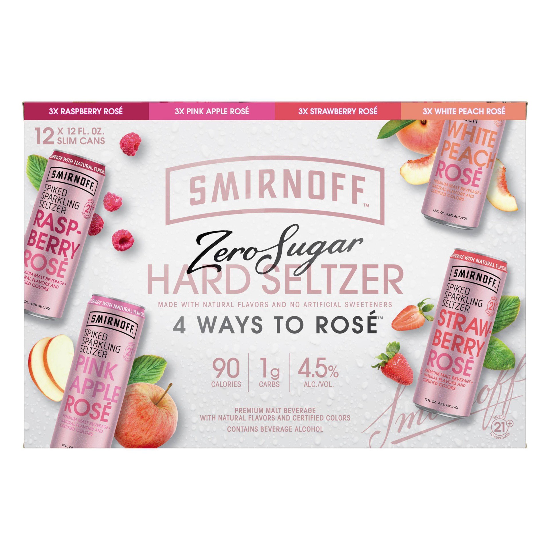 slide 1 of 3, Smirnoff Spiked Sparkling Seltzer 4 Ways to Rose Spiked Sparkling Seltzer, 12 ct; 12 fl oz