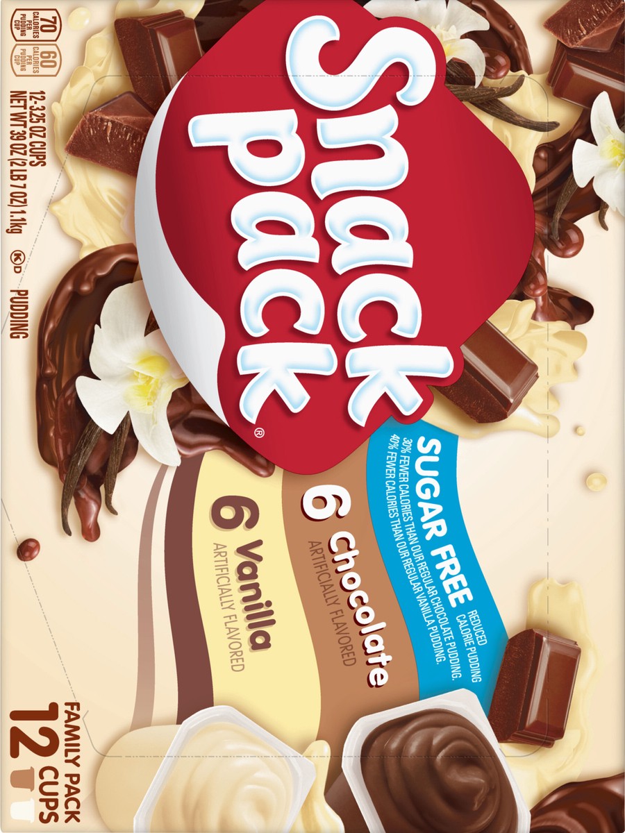 slide 9 of 13, Snack Pack Zero Sugar Chocolate Pudding and Vanilla Pudding, 3.25 oz Pudding Cups, 12 Count Family Pack, 12 ct
