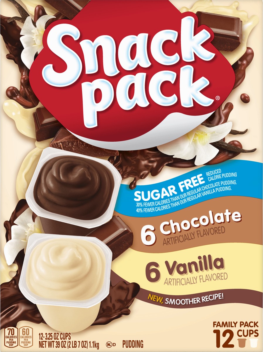 slide 8 of 13, Snack Pack Zero Sugar Chocolate Pudding and Vanilla Pudding, 3.25 oz Pudding Cups, 12 Count Family Pack, 12 ct