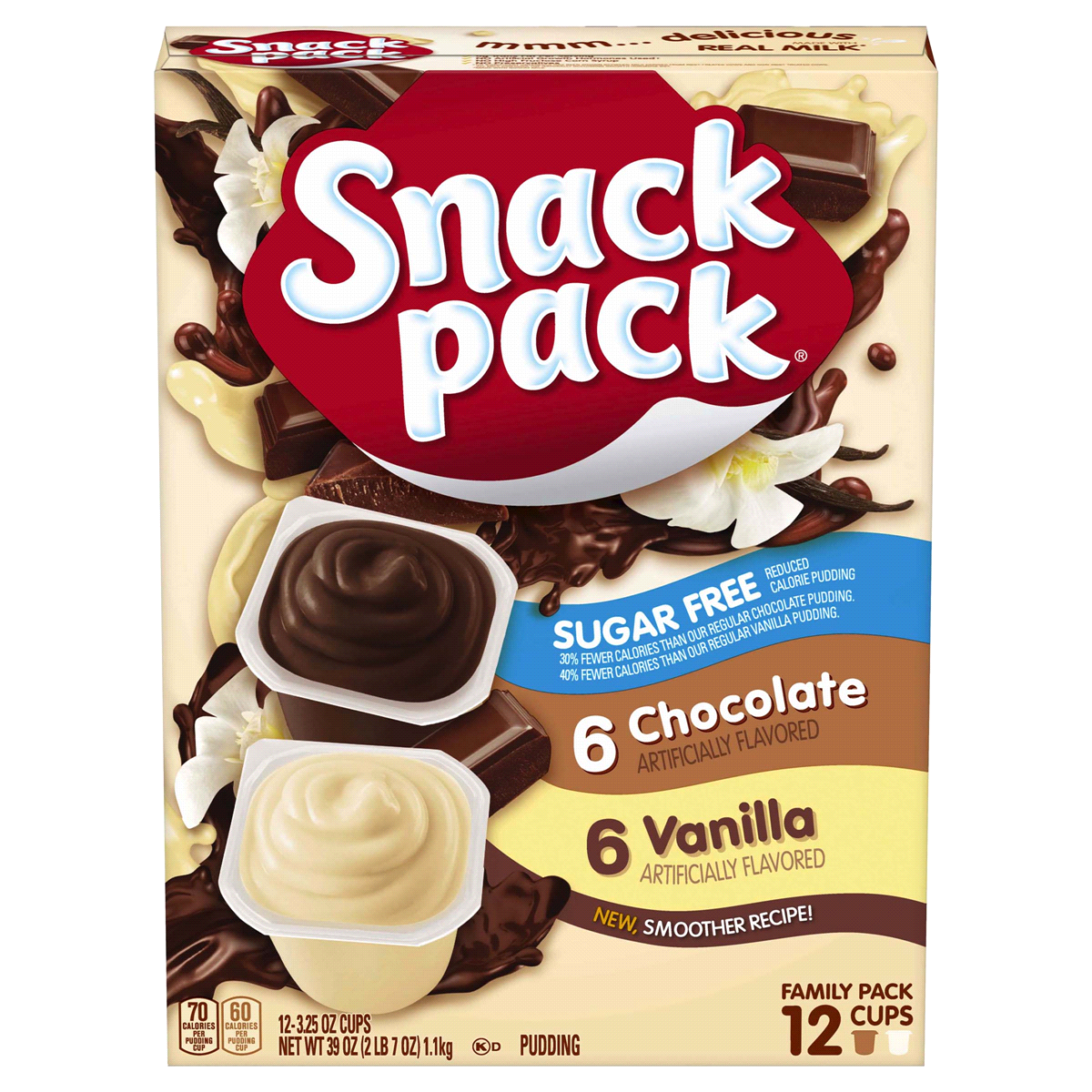 slide 1 of 5, Snack Pack Sugar Free Chocolate and Vanilla Flavored Pudding Family Pack, 12 Count Pudding Cups (6 Pack), 12 ct