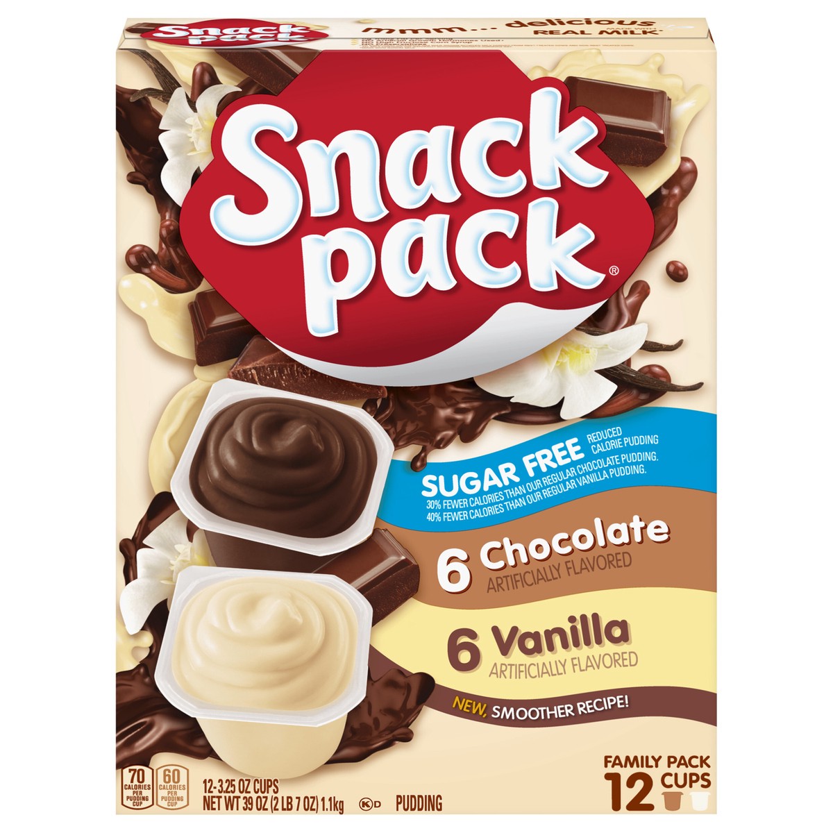slide 7 of 13, Snack Pack Zero Sugar Chocolate Pudding and Vanilla Pudding, 3.25 oz Pudding Cups, 12 Count Family Pack, 12 ct