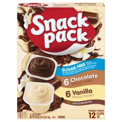 Snack Pack Zero Sugar Chocolate Pudding and Vanilla Pudding, 3.25 oz Pudding Cups, 12 Count Family Pack