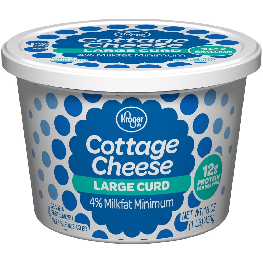 slide 1 of 1, Kroger4% Milkfat Large Curd Cottage Cheese, 16 oz