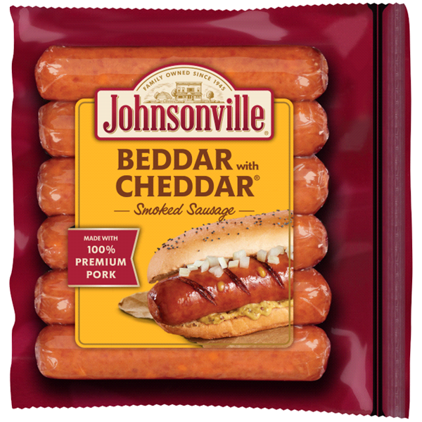 slide 1 of 1, Johnsonville Smoked Beddar With Cheddar Bratwurst, 14 oz