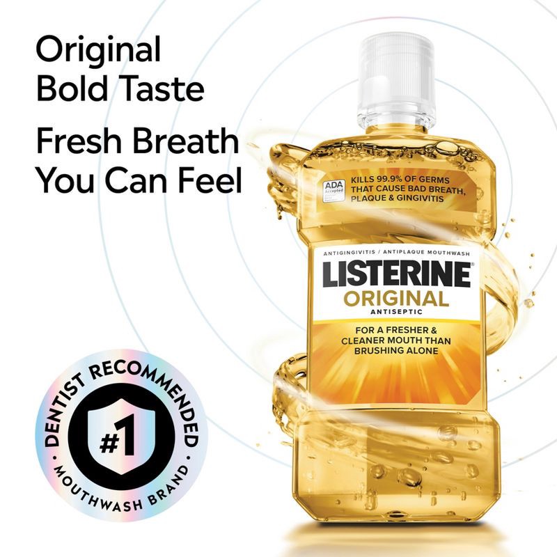 slide 4 of 10, Listerine Original Antiseptic Mouthwash for Bad Breath & Plaque - 1L, 1 liter