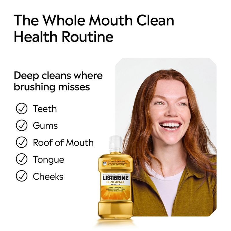 slide 7 of 10, Listerine Original Antiseptic Mouthwash for Bad Breath & Plaque - 1L, 1 liter