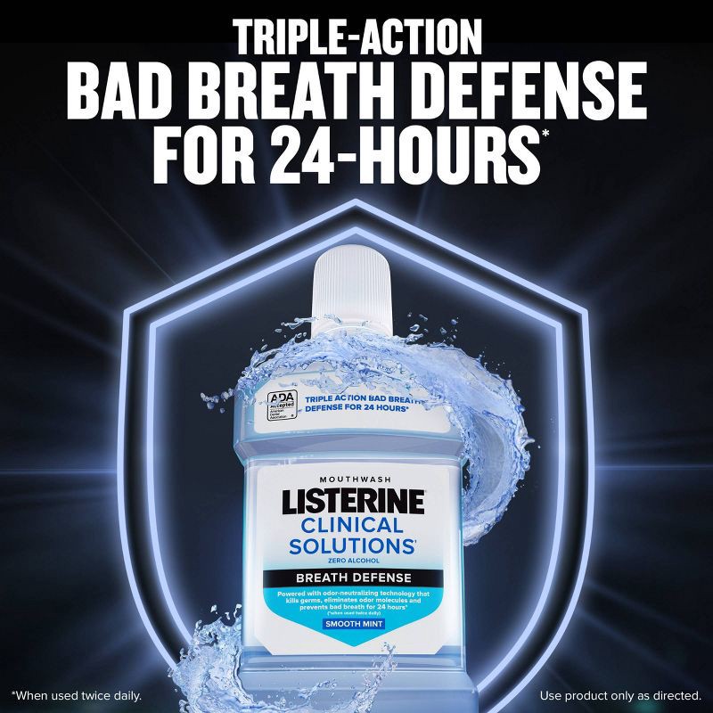 slide 3 of 6, Listerine Clinical Solutions Breath Defense Mouthwash Smooth Mint -1L, 1 liter