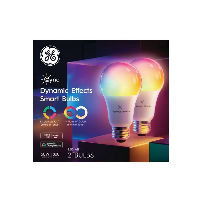 slide 2 of 10, GE Household Lighting GE 2pk CYNC Dynamic Effects Smart LED Full Color A19 Light Bulbs, 2 ct