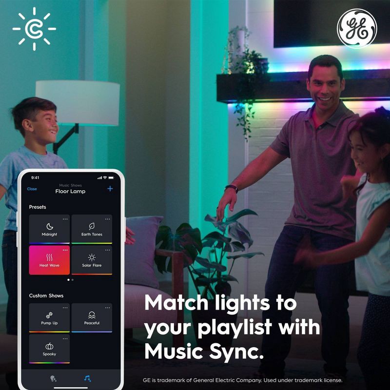 slide 8 of 10, GE Household Lighting GE 2pk CYNC Dynamic Effects Smart LED Full Color A19 Light Bulbs, 2 ct