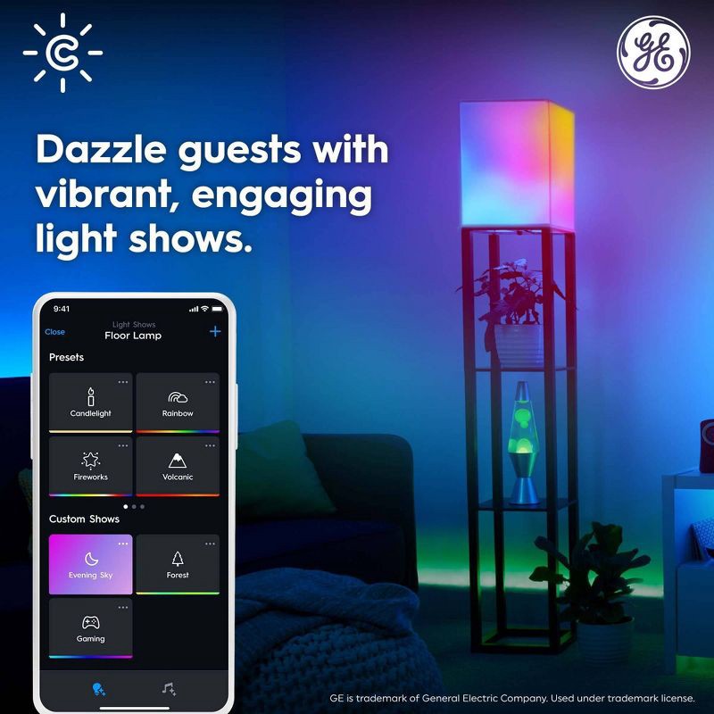 slide 4 of 6, GE Household Lighting GE Cync Dynamic Effects Smart LED BR30 Indoor Floodlight Bulb Multicolored, 65W Equivalent, Alexa & Google Compatible, 1 ct
