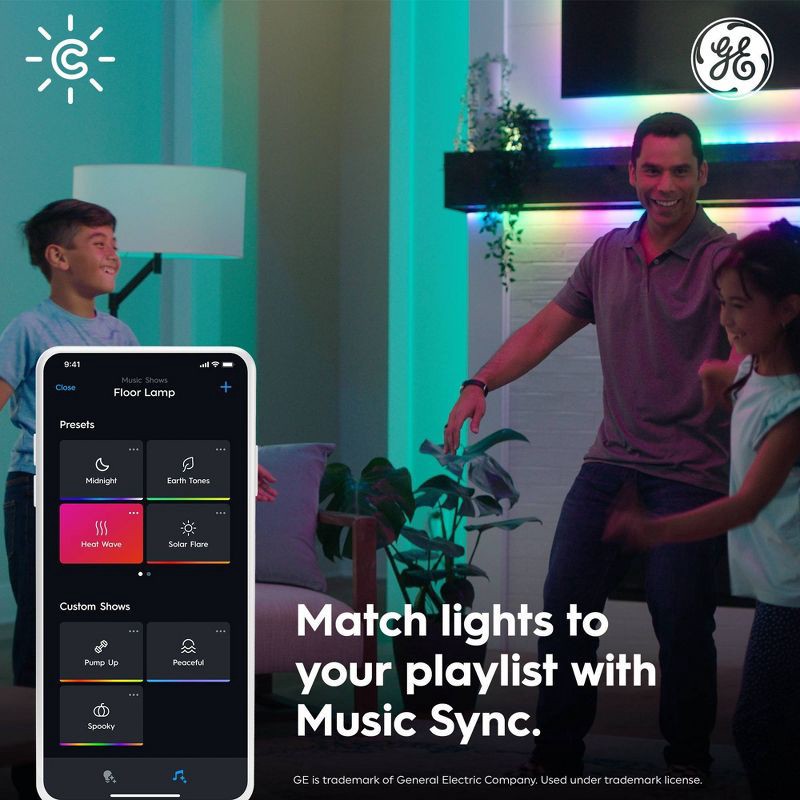 slide 5 of 6, GE Household Lighting GE Cync Dynamic Effects Smart LED BR30 Indoor Floodlight Bulb Multicolored, 65W Equivalent, Alexa & Google Compatible, 1 ct