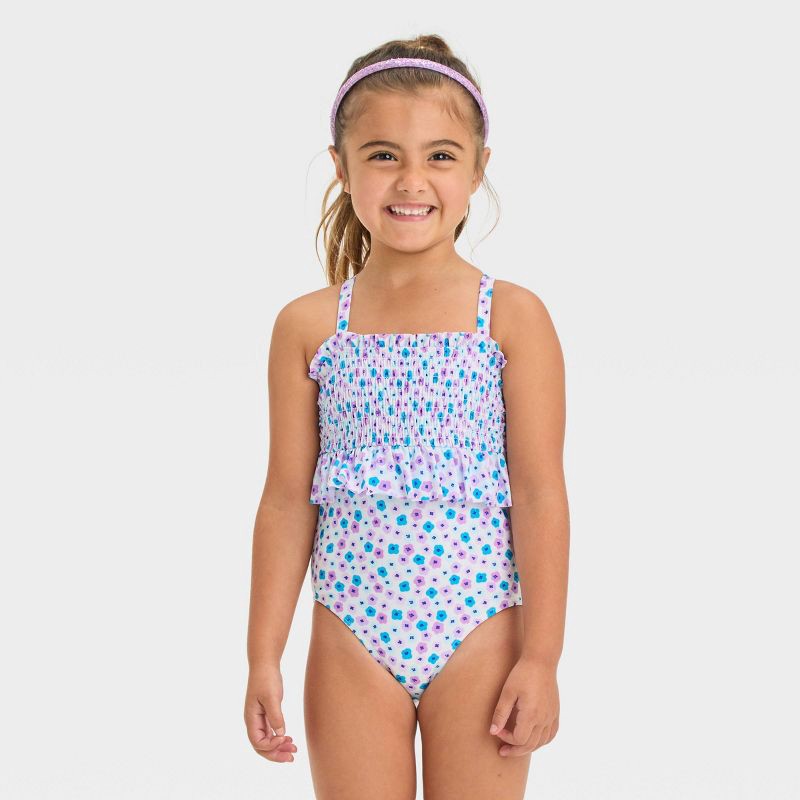 Toddler Girls Smocked One Piece Swimsuit Cat Jack Purple 4T