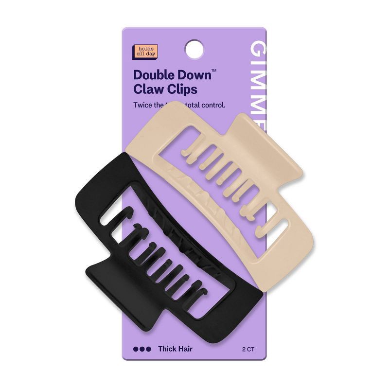 slide 1 of 7, Gimme Beauty Double Down Claw Clips for Thick Hair - Black/Cream - 2ct, 2 ct