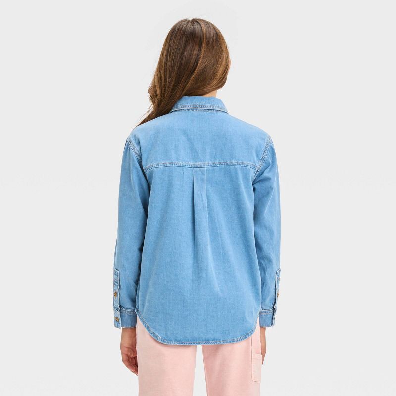 Girls' Long Sleeve Button-down Denim Shirt - Art Class™ Light