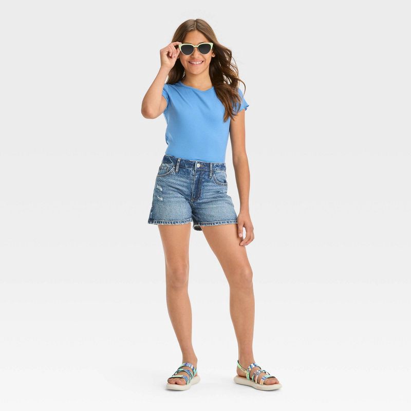 slide 3 of 6, Girls' Destructed High-Rise Jean Shorts - art class™ Medium Wash L, 1 ct