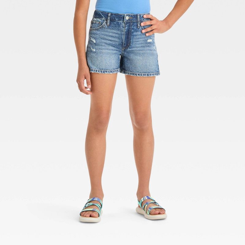 slide 1 of 6, Girls' Destructed High-Rise Jean Shorts - art class™ Medium Wash L, 1 ct