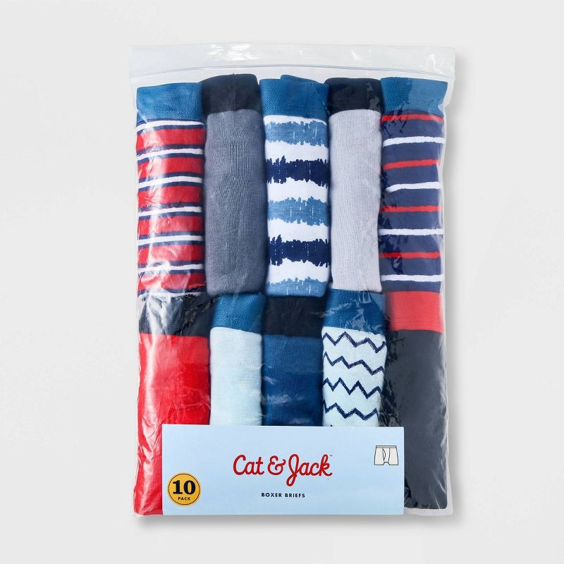 slide 2 of 4, Boys' 10pk Striped Boxer Briefs - Cat & Jack™ Red/Blue L, 10 ct