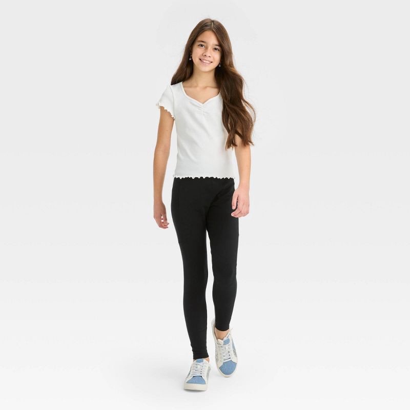 slide 3 of 3, Girls' Leggings with Side Pocket - art class™ Black L: Mid Rise, Jersey, Ankle Length, Elastic Waistband, 1 ct