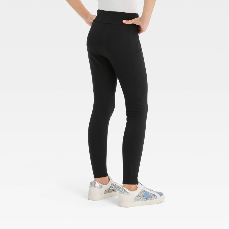 slide 2 of 3, Girls' Leggings with Side Pocket - art class™ Black XL: Midweight Cotton Spandex, Slim Fit, Ankle Length, 1 ct