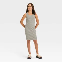 Girls' Ribbed Tank Dress - art class™ Black/White Striped S