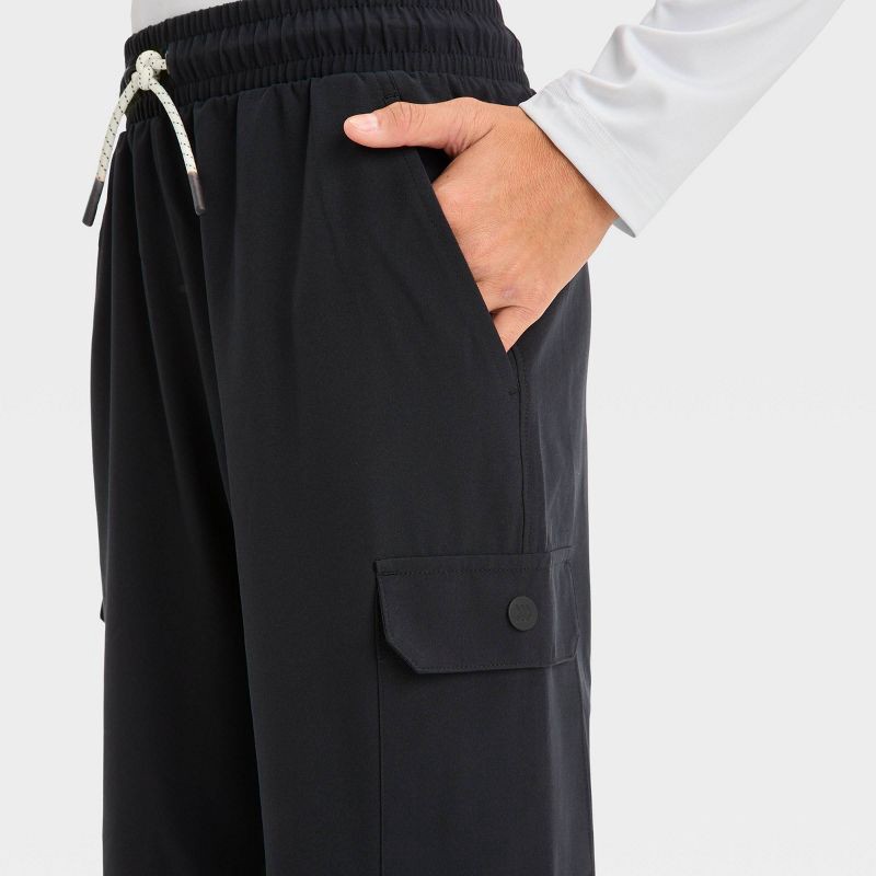 slide 3 of 3, Boys' Adventure Pants - All In Motion™ Black L: Recycled Polyester, Spandex, Water Repellent, Cargo Pockets, Drawstring Waist, 1 ct