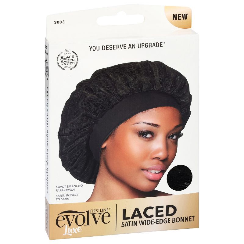 slide 3 of 5, Evolve Products Lace Satin Hair Bonnet - Black, 1 ct