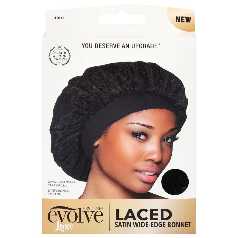 slide 1 of 5, Evolve Products Lace Satin Hair Bonnet - Black, 1 ct
