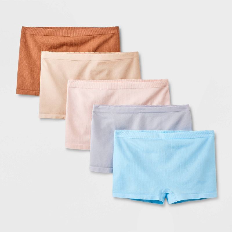 slide 1 of 3, Girls' 5pk Seamless Boy Shorts Scallop Waistband Underwear - art class™ XL, 5 ct
