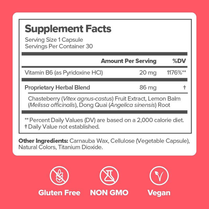 slide 7 of 7, O Positiv FLO PMS Vitamin Vegan Capsules for Women with PMS & Menstrual Symptom Relief, Hormonal Bloating & Cramps Support - 30ct, 30 ct