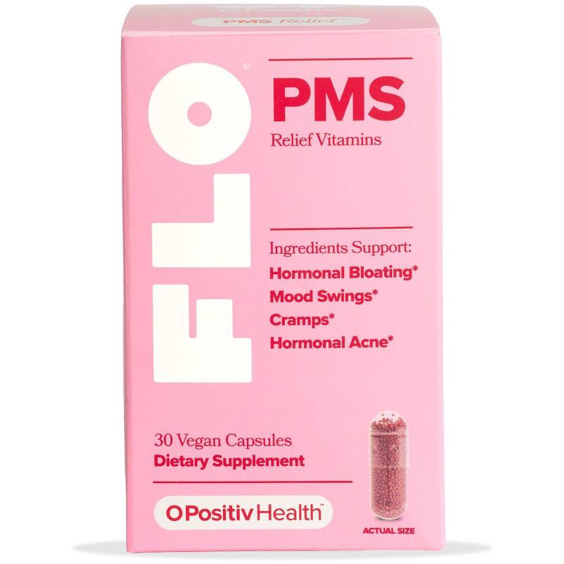 slide 1 of 7, O Positiv FLO PMS Vitamin Vegan Capsules for Women with PMS & Menstrual Symptom Relief, Hormonal Bloating & Cramps Support - 30ct, 30 ct
