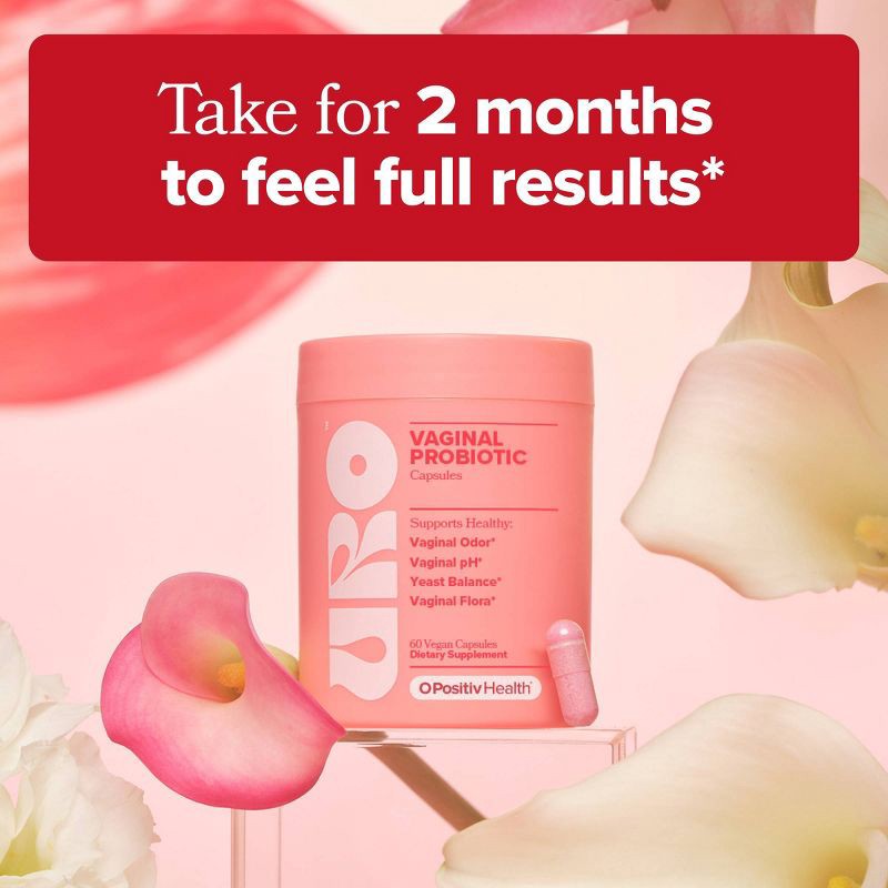 slide 5 of 7, O Positiv URO Vaginal Vegan Probiotic for Women with Vaginal Health, Vaginal Odor, pH & Yeast Balance Support Capsules - 60ct, 60 ct