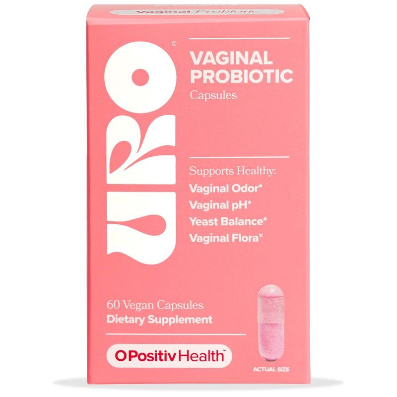 slide 1 of 7, O Positiv URO Vaginal Vegan Probiotic for Women with Vaginal Health, Vaginal Odor, pH & Yeast Balance Support Capsules - 60ct, 60 ct