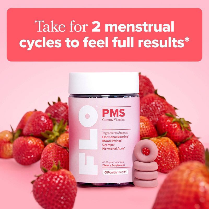 slide 5 of 6, O Positiv FLO PMS Vegan Gummy Vitamins for Women with PMS & Menstrual Symptom Relief, Hormonal Bloating & Cramps Support - 60ct, 60 ct